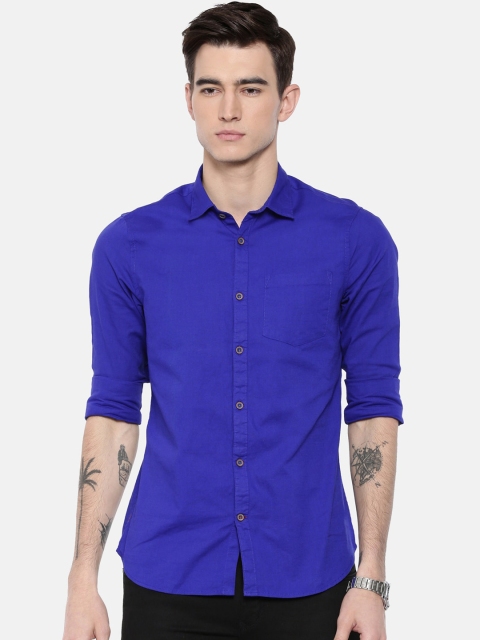 

William White Men Blue Slim Fit Solid Casual Shirt