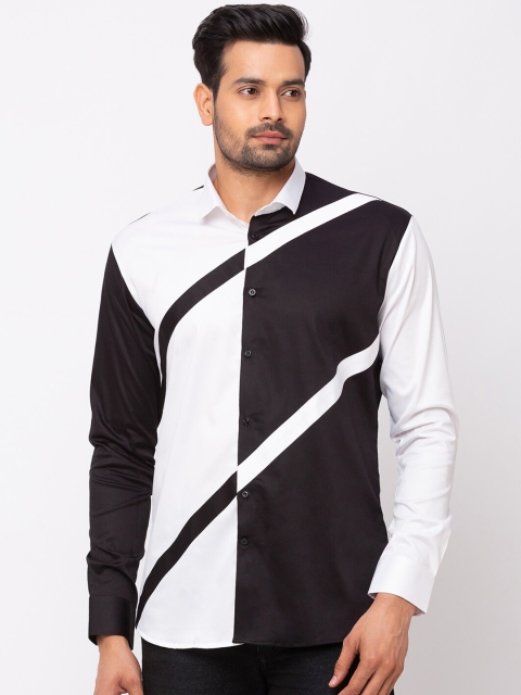 

mode de base Men White & Black Slim Fit Colourblocked Casual Shirt