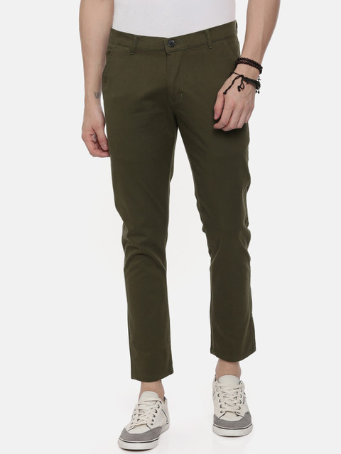 

CINOCCI Men Olive Green Tapered Fit Solid Chinos
