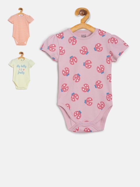 

MINI KLUB Infants Girls Pack Of 3 Pink & Yellow Printed Bodysuits