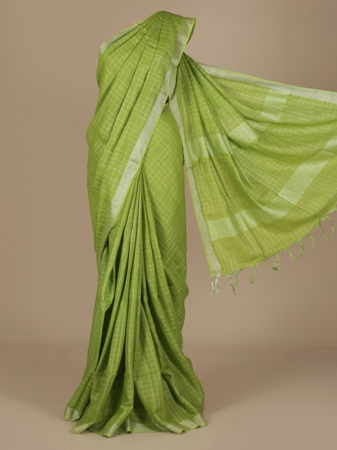 

Pothys Green Checked Pure Linen Saree