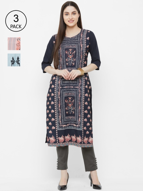 

7Threads Women Pack of 3 Printed A-Line Kurta, Multi
