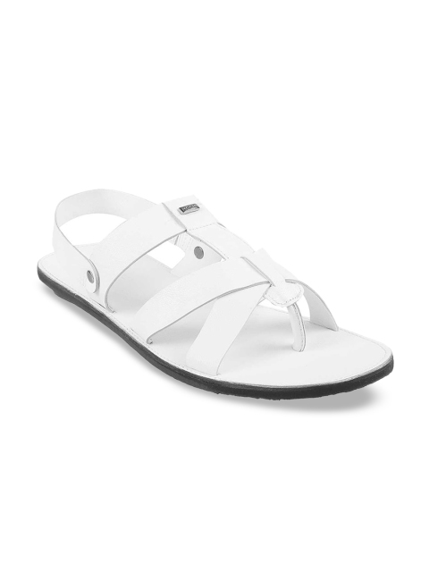 

Mochi Men White Solid Leather Comfort Sandals