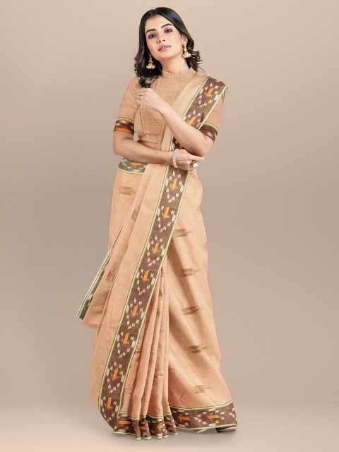 

BharatSthali Orange & Peach-Coloured Pure Cotton Woven Design Ikat Saree