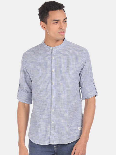 

Flying Machine Men Blue Regular Fit Solid Casual Shirt