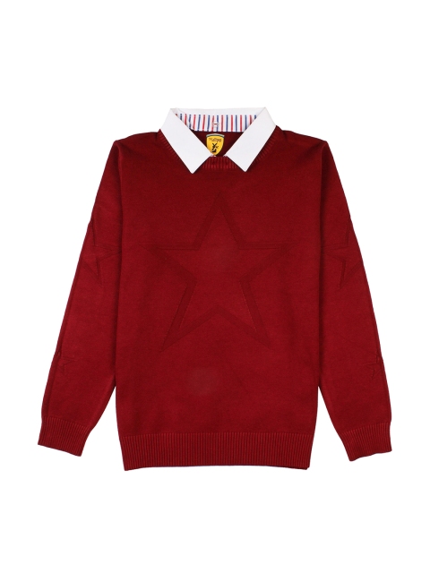 

Lil Lollipop Boys Maroon Self Design Pullover Sweater