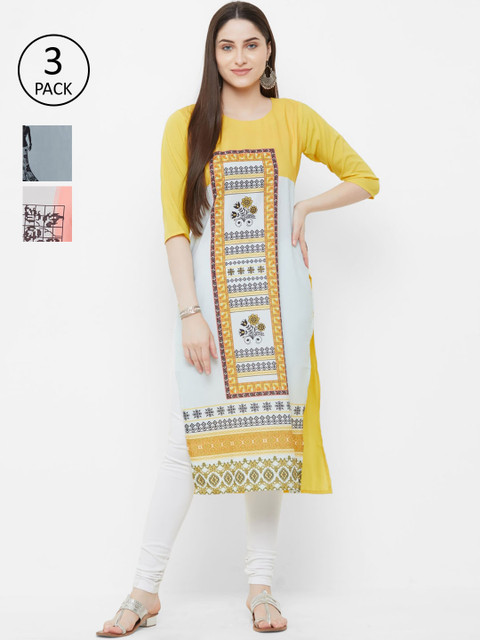 

7Threads Women Pack Of 3 Printed Straight Kurta, Multi