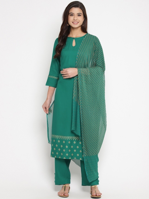 

Prakhya Women Green Solid Kurta with Trousers & Dupatta