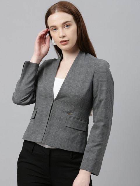 

Park Avenue Woman Grey Checked Single-Breasted Blazer