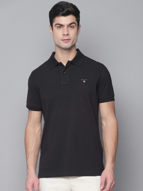 

GANT Men Black Solid Polo Collar T-shirt