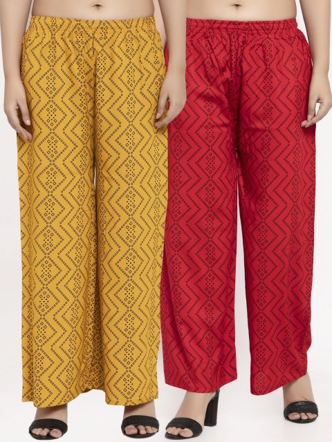 

KLOTTHE Women Pack of 2 Printed Straight Fit Palazzos, Red