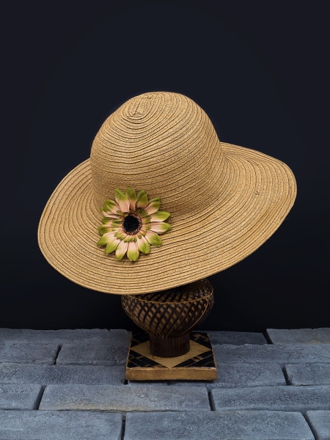 

Golden Peacock Women Brown Woven-Design Embellished Straw Sun Hat