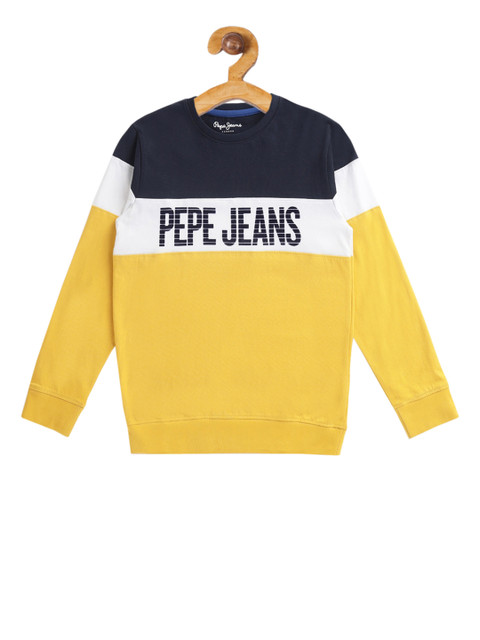 

Pepe Jeans Boys Yellow & Navy Blue Brand Logo Print T-shirt