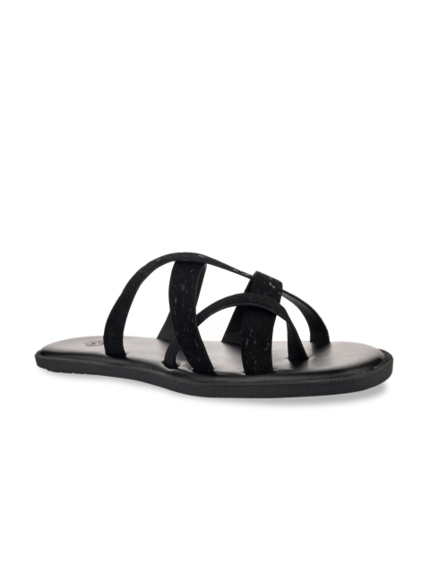 

SKO Men Black Solid Leather Comfort Sandals