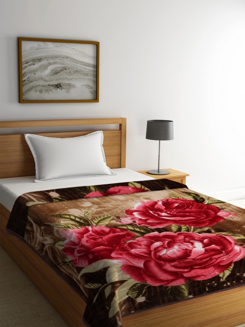 

NEUDIS Brown & Red Floral Mild Winter 500 GSM Single Bed Blanket