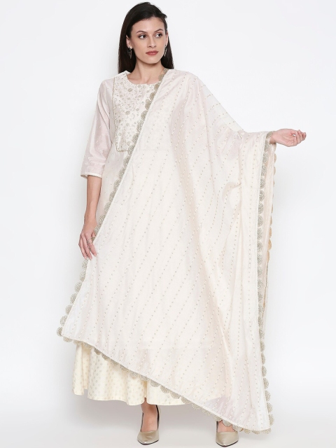 

RANGMANCH BY PANTALOONS Women White Embroidered Clothing Set