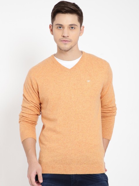 

t-base Men Orange Solid Woolen Pullover Sweater