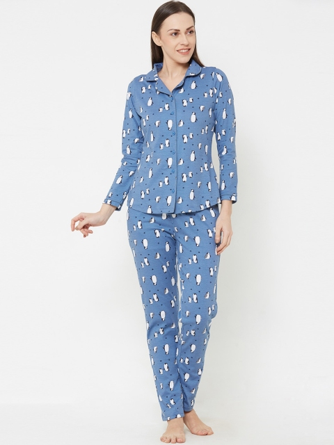 

Sweet Dreams Women Blue & White Printed Night Suit