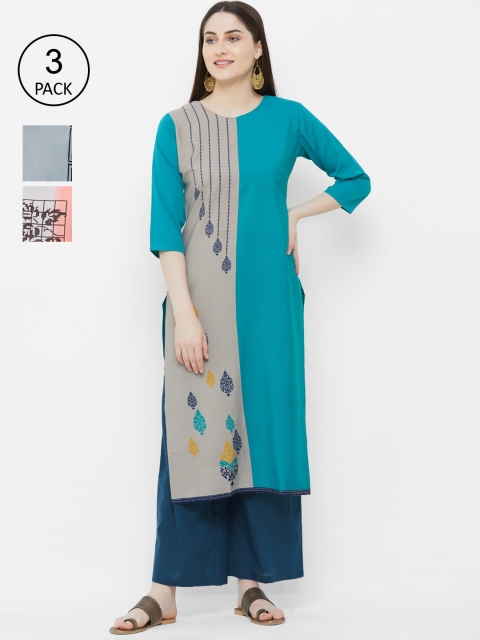 

7Threads Women Pack of 3 Printed Straight Kurta, Multi