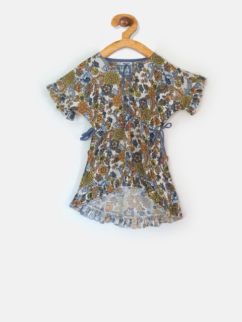 

The Kaftan Company Girls Off-White & Brown Printed Nightdress