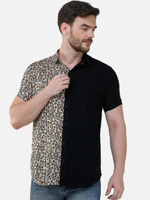 

COLVYNHARRIS JEANS Men Black & Beige Slim Fit Printed Casual Shirt