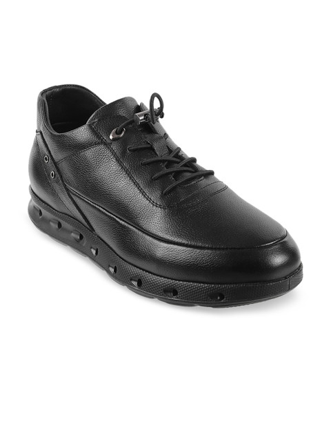 

J.FONTINI Men Black Solid Leather Formal Oxfords