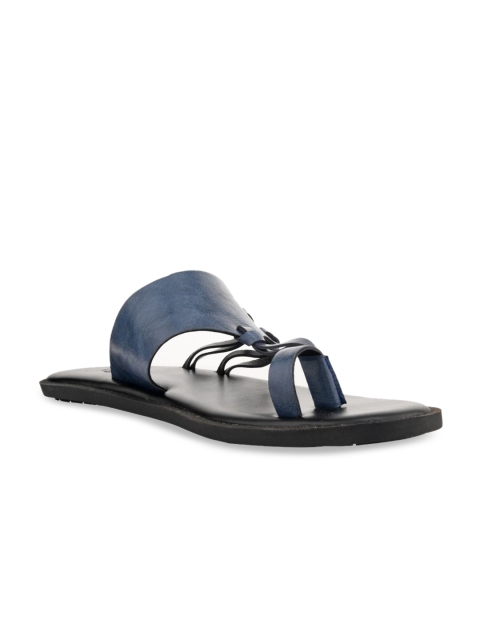 

SKO Men Blue Solid Leather Comfort Sandals