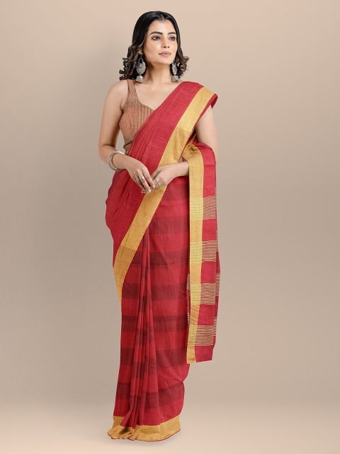 

BharatSthali Red Checked Mangalagiri Sustainable Saree