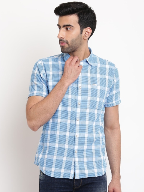 

Pepe Jeans Men Blue Regular Fit Checked Casual Shirt