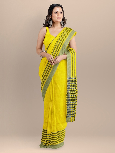 

BharatSthali Yellow Solid Mangalagiri Sustainable Saree