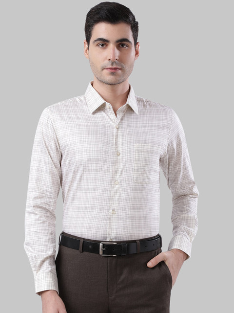 

Raymond Men Beige Regular Fit Checked Casual Shirt