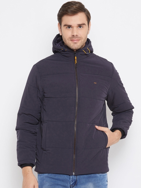 

Okane Men Navy Blue Solid Hooded Padded Jacket