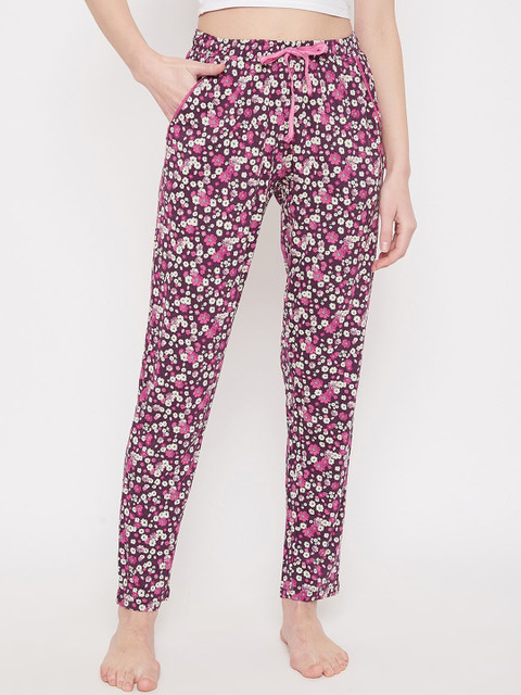 

C9 AIRWEAR Women Magenta & White Floral Printed Pure Cotton Lounge Pants