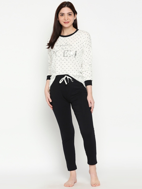 

XIN Women White & Black Printed Night Suit