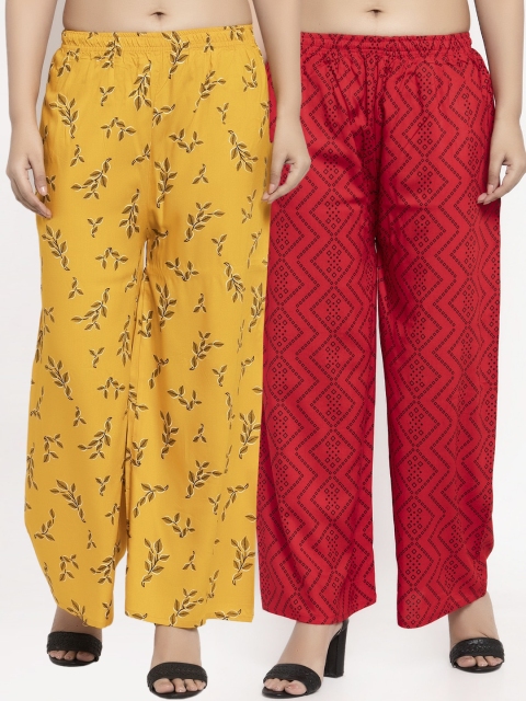 

KLOTTHE Women Pack of 2 Printed Straight Fit Palazzos, Red