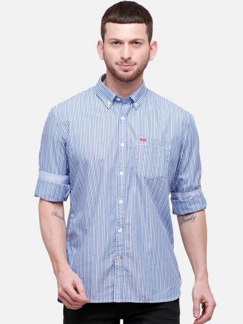 

Double Two Men Blue & White Striped Casual Shirt