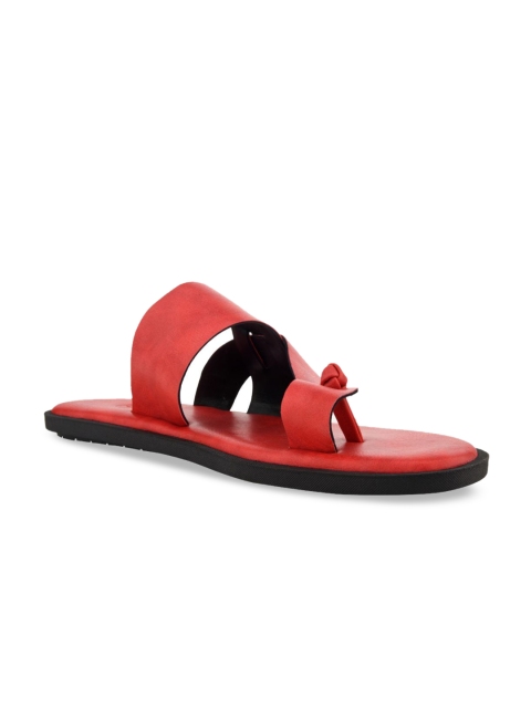 

SKO Men Red Solid Leather Comfort Sandals