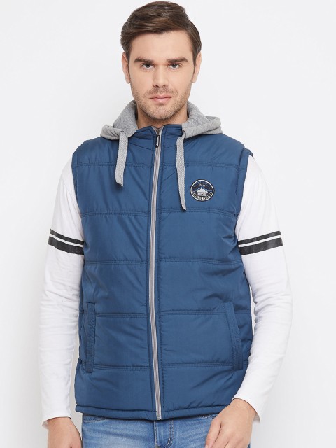 

Okane Men Blue Solid Padded Jacket