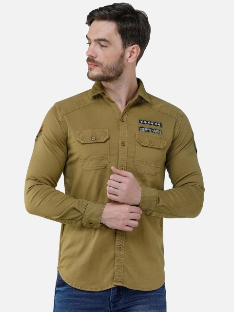 

COLVYNHARRIS JEANS Men Olive Green Slim Fit Solid Casual Shirt