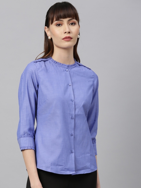 Park Avenue Woman Women Blue Regular Fit Solid Casual Shirt