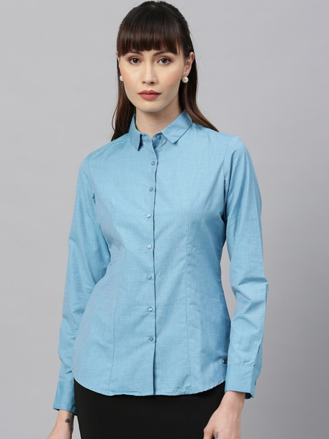 

Park Avenue Woman Blue Regular Fit Solid Casual Shirt