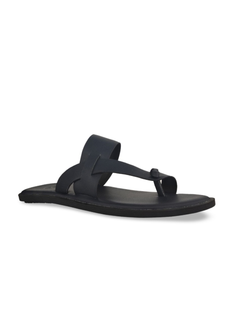

SKO Men Navy Blue Solid Leather Comfort Sandals