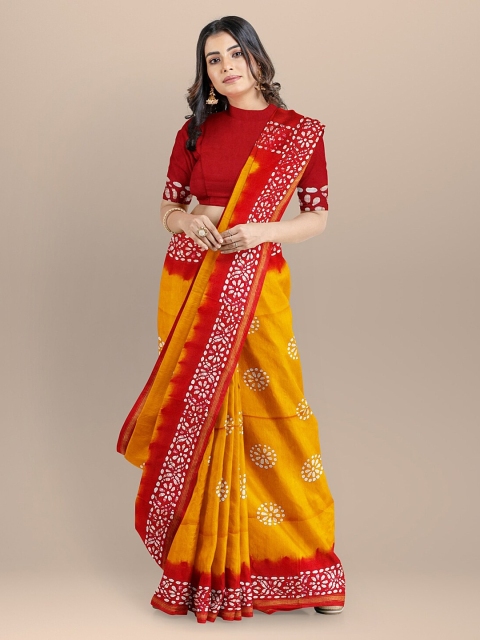 

BharatSthali Mustard Printed Venkatgiri Sustainable Saree