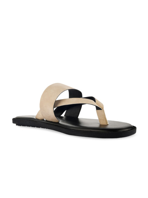 

SKO Men Beige Solid Leather Comfort Sandals