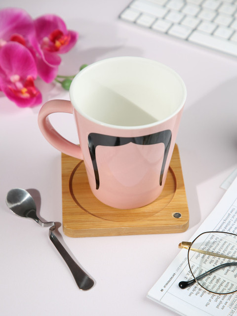 

YOYOSO Set Of 2 Pink & Black Mustache Printed Coffee Mug