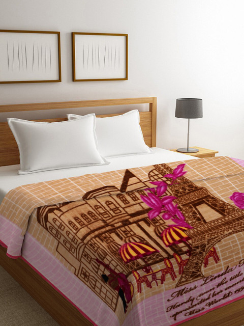 

NEUDIS Beige & Brown Printed Heavy Winter 800 GSM Double Bed Blanket