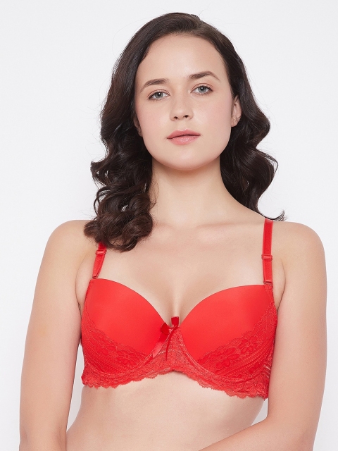 SECRETS BY ZEROKAATA Women Red Lace Under-Wired Lightly Padded T-Shirt Bra SZRED8211