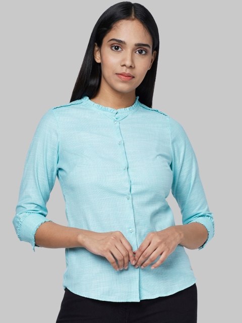 

Park Avenue Woman Blue Regular Fit Checked Casual Shirt