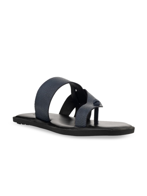 

SKO Men Blue Textured Leather Comfort Sandals