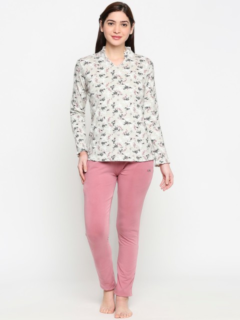 

XIN Women Cream-Coloured & Pink Printed Night Suit